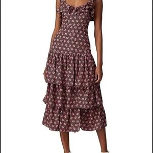 Likely Pink Floral Tiered Midi Dress